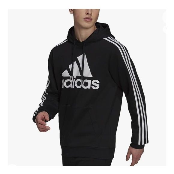 Adidas Men’s ‘3-Stripe’ Pullover Hoodie. Dark Blue, White. Large - Picture 4 of 10
